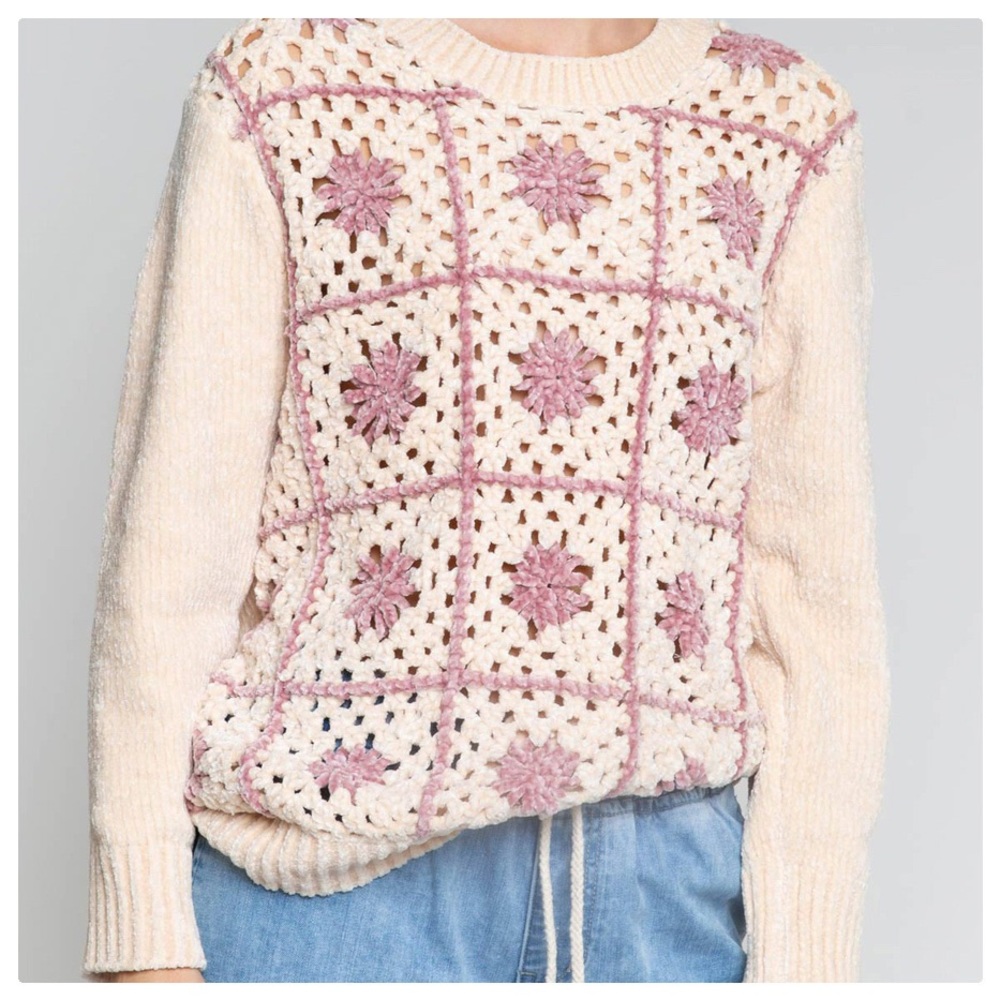 POL Crochet Granny Squares Chenille Sweater - Picture 4 of 7